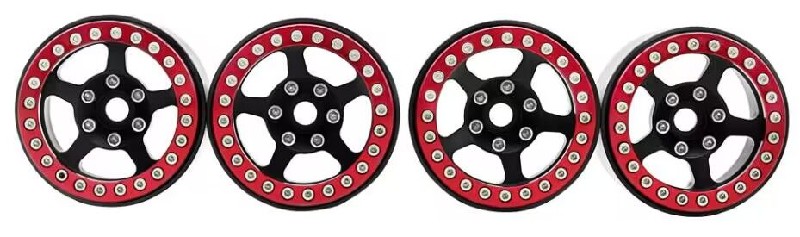Hobby Details 1.9" Aluminum Wheels - 5 Stars (4)(Red Rings)
