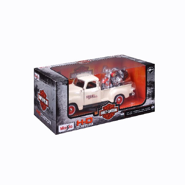 Maisto 1/24 H-D '01 FLSTS Her Sprngr + '50 Chevy 3100 (Cream)