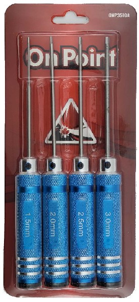 On Point Hex Screwdrivers (4) Size: 1.5, 2.0, 2.5, 3.0mm - Blue